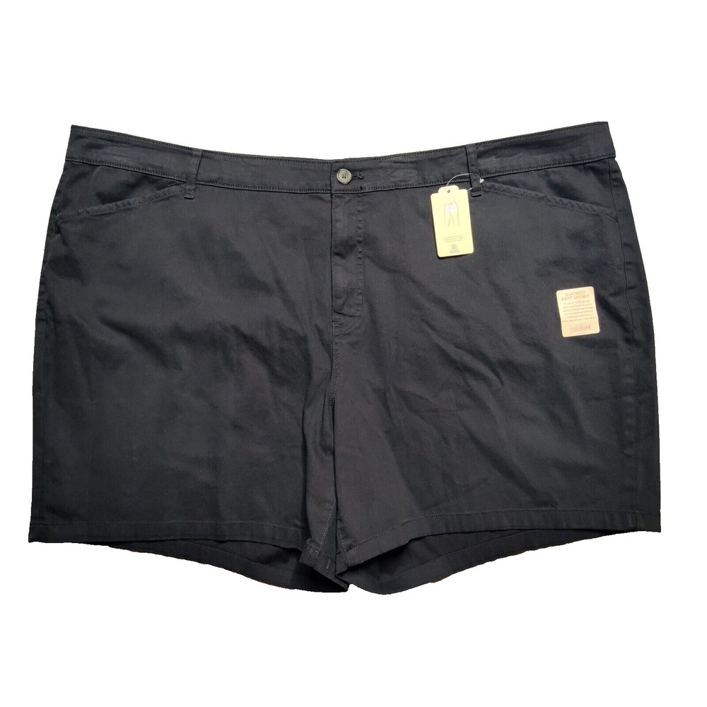 St Johns Bay Women‎ Plus 30W Black Secretly Slender 7" Shorts NEW